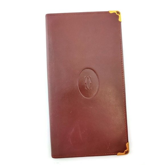 CARTIER Long bill Mastrin Bordeaux Leather Authentic - Picture 1 of 7